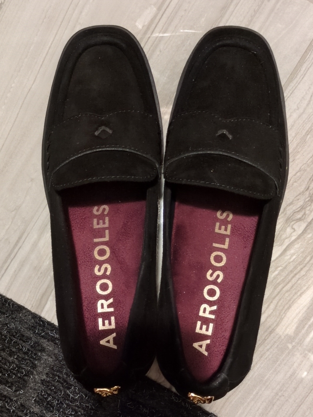 AEROSOLES Black Suede Slip-On Penny Loafers